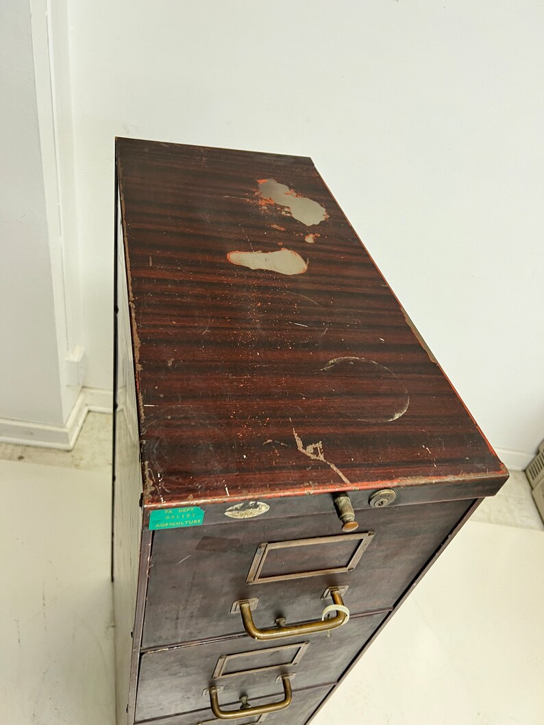 Vintage FILE 5 Drawers W Keys Filing Art Metal Etsy