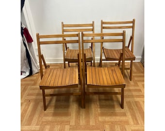 Vintage Wood FOLDING CHAIR Set of 4 wedding church slatted mid century modern
