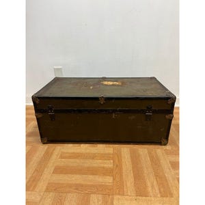 Vintage Military FOOT LOCKER Trunk chest storage green box army US soldier field image 5