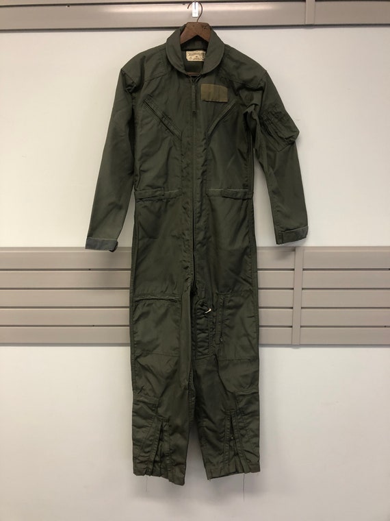 Vintage Flight Suit 40 L Military Green Coveralls… - image 1