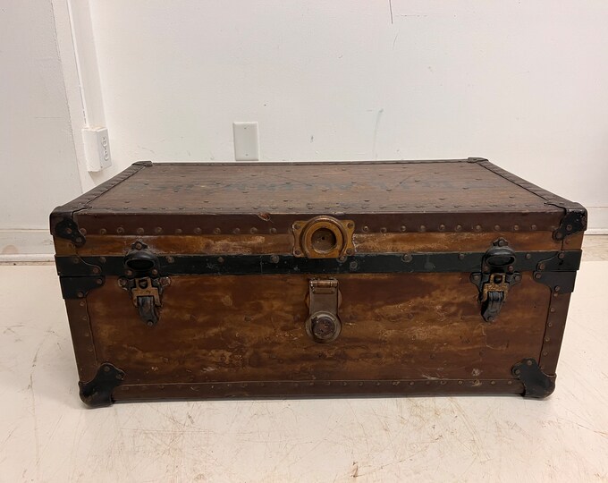 Vintage STEAMER TRUNK Chest Storage Box Antique Brown Box Etsy
