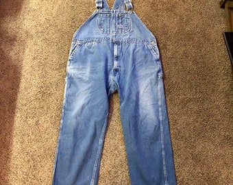 Big Smith Bib Overalls Blue Denim Vintage Carpenter Rockabilly Work Farm 43 x 28