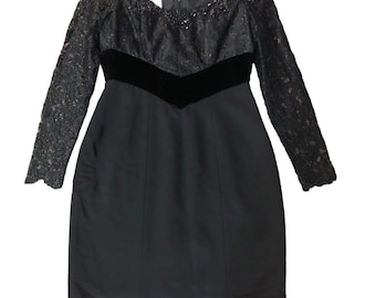 Vintage Liancarlo Dress Womens 10 Used Black Lace Sequins Beaded Lined Cocktail