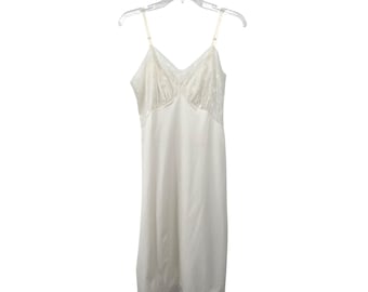 Vintage Vanity Fair Full Slip Womens 36 Cream Nylon Tricot Lace