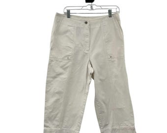 Vintage Lauren Ralph Lauren Capri Pants Womens 12 Cream 100% Cotton Used