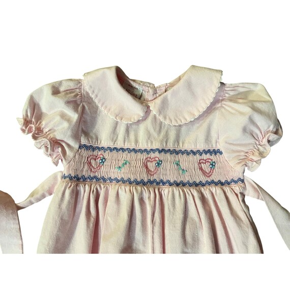 Vintage Allison Ann 24M Pink Smocked Bubble Romper Hearts Flowers Used View 5