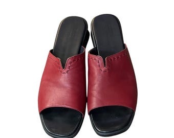 Munro Aruba Sandals Womens 12 SS Narrow Red Leather Slide Comfort Shoes USA