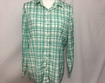 Vintage Daltok Green Plaid Blouse Sz 14 Couple Imperfections