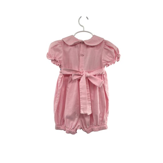 Vintage Allison Ann 24M Pink Smocked Bubble Romper Hearts Flowers Used View 2