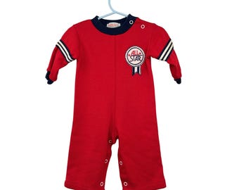 Vintage Health-tex Infant Romper All Star 6 Mo Red Navy Used USA Made