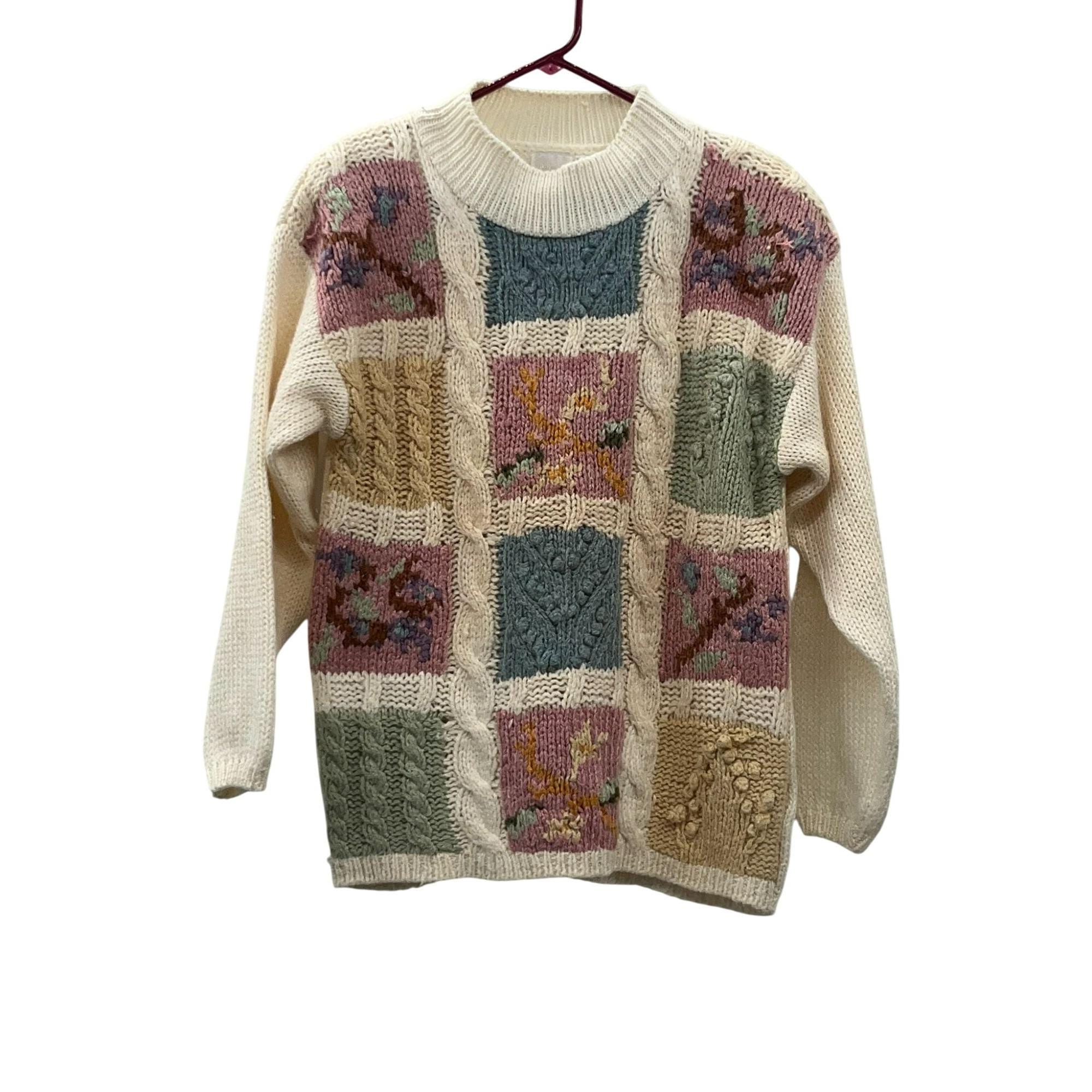 Needles, Vintage 90s Needles & Yarn Sweater Womens M Patchwork Floral Knit Korea