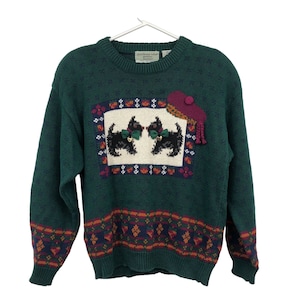 Vintage Northern Isles Sweater Women Petite Small Used Scottish Terrier