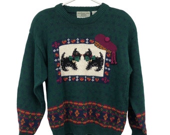 Vintage Northern Isles Sweater Women Petite Small Used Scottish Terrier