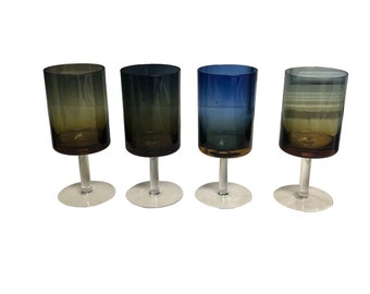 Vintage MCM Tall Footed Glasses Set of 4 Used *one chip on rim