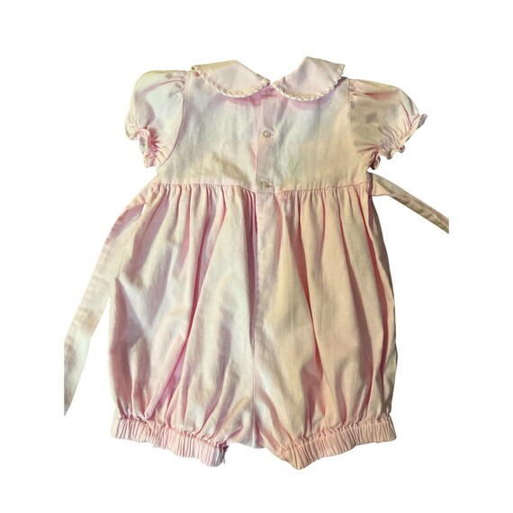 Vintage Allison Ann 24M Pink Smocked Bubble Romper Hearts Flowers Used View 4