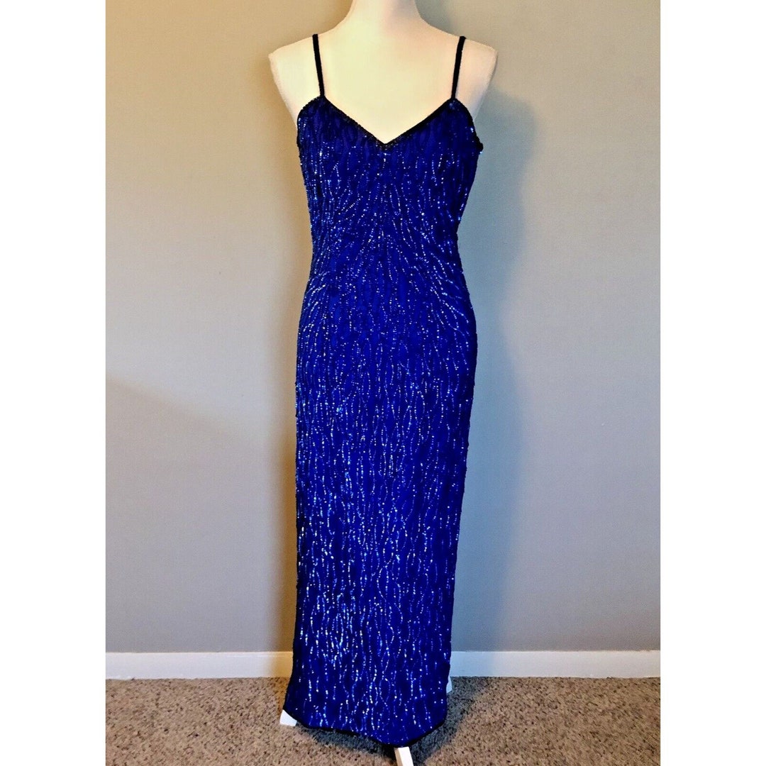 Vintage Laurence Kazar New York Sequin Dress Womens PM Petite Used Blue