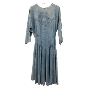 Vintage Colours Blue Denim Dress Womens 12 With Embroidered Detail & Back Zipper