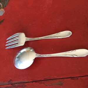 Towle Sterling Silver Art Deco Design Child's Fork and Spoon Set, circa 1930, Hand Engraved Judith Ann image 3