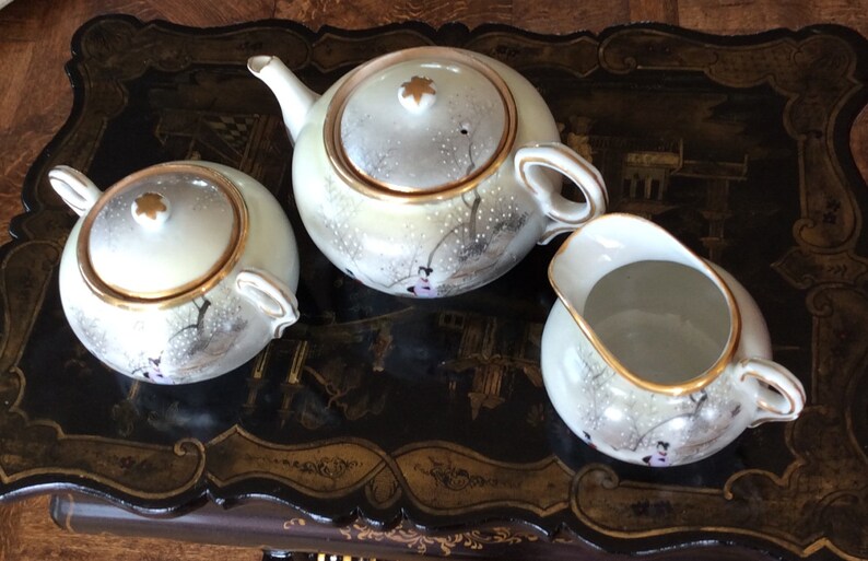 Antique Hand Painted Japanese Tea Set With Gold Rims and Etsy