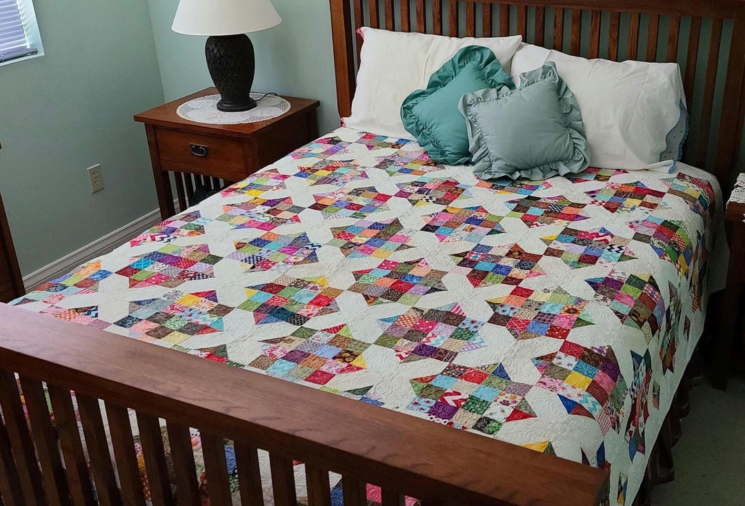 New Homemade Queen Size Scrappy X and O Quilt With Custom Quilting - Etsy