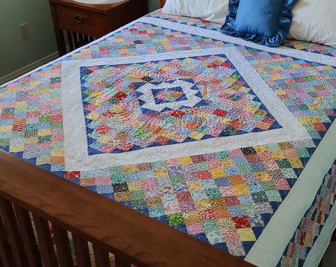 New Homemade 1930's Vintage Style Queen Size Scrappy Quilt// Boston