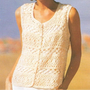 Crochet Pattern for Lace Vest or Sleeveless Top - *PDF Instant Digital Pattern** Women's Summer Lacy Button-Front Sleeveless Top
