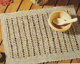 Knitting Pattern For Linen Place Mat, *PDF Digital Instant Download*  Quick and Easy Pattern for Linen Openwork Place Mat and Napkin Rings
