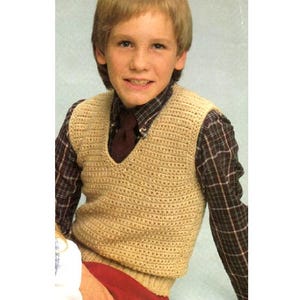Crochet Pattern For Child&#39;s V-Neck Sweater Vest - PDF Instant Pattern Download - Sleeveless Pullover, Boys or Girls, Sizes 4 - 14