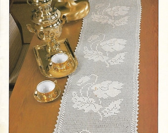 Poppy Filet Runner Crochet PATTERN - Makes a Poppy Runner 16" by 83" - PDF Instant Digital Download
