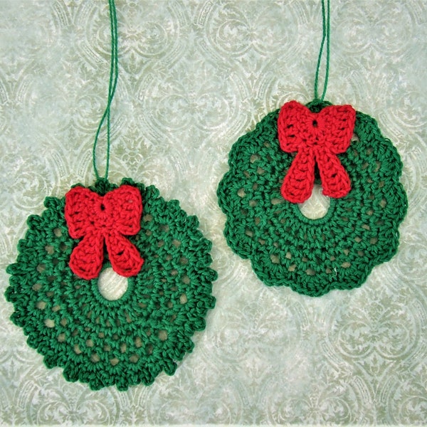 Crochet Pattern for 2 Small Crocheted Christmas Wreath Ornaments - PDF Instant Pattern Download