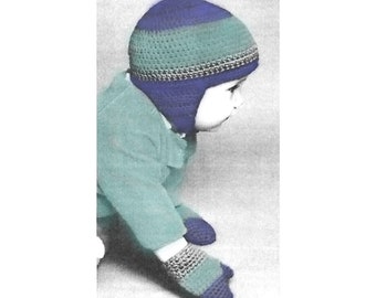 Crochet Pattern For Baby Hat and Mitten Set - PDF Instant Pattern Download - Baby's Earflap Hat and Mittens Crochet Pattern