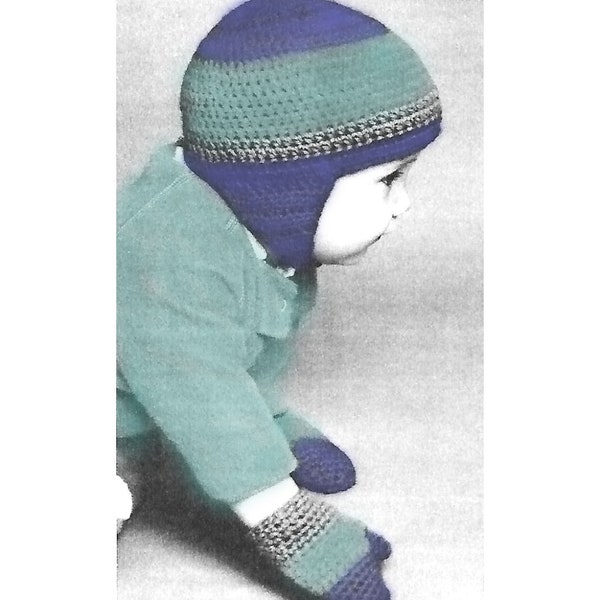 Crochet Pattern For Baby Hat and Mitten Set - PDF Instant Pattern Download - Baby's Earflap Hat and Mittens Crochet Pattern