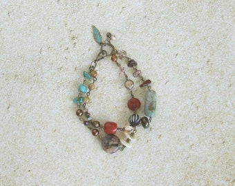 Southern Skies Beaded Bracelet, Boho Style With Assorted Beads, Bronze Clasp, Turquoise Nuggets, Tigers Eye - Sundance - Free Shipping