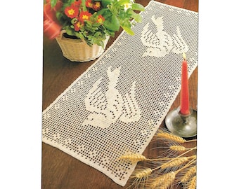 DOVE Filet Runner Crochet PATTERN - Makes a Dove Runner 11" by 25" Easy Beginner Pattern - PDF Instant Digital Download