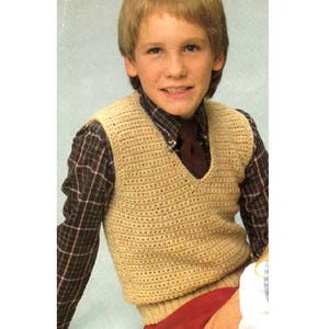 Crochet Pattern For Child's V-Neck Sweater Vest - PDF Instant Pattern Download - Sleeveless Pullover, Boys or Girls, Sizes 4 - 14