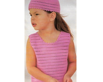 Modèle de crochet pour haut de fille - Téléchargement instantané de modèle PDF - Haut et chapeau de fille au crochet sans manches - Pour fille de 2 à 8 ans