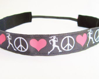 Non-slip Running Headband, Peace Love Run Workout Headband, Black Running Headband