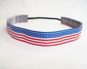 Non-slip American Flag Running Headband, 4th of July Workout Headband, Red White and Blue Running Headband