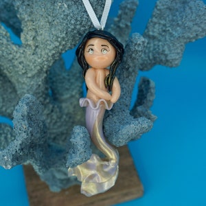 Golden Lavender Chibi Mermaid Ornament, Polymer Clay Ornament, Clay Ornament, Handmade Ornament, Handmade Decor