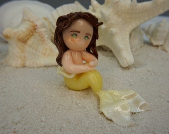 Sunshine Mermaid Polymer Clay Figurine, Clay figurine, Clay Decor, Desk Decor, Handmade Figurine, Handmade Decor