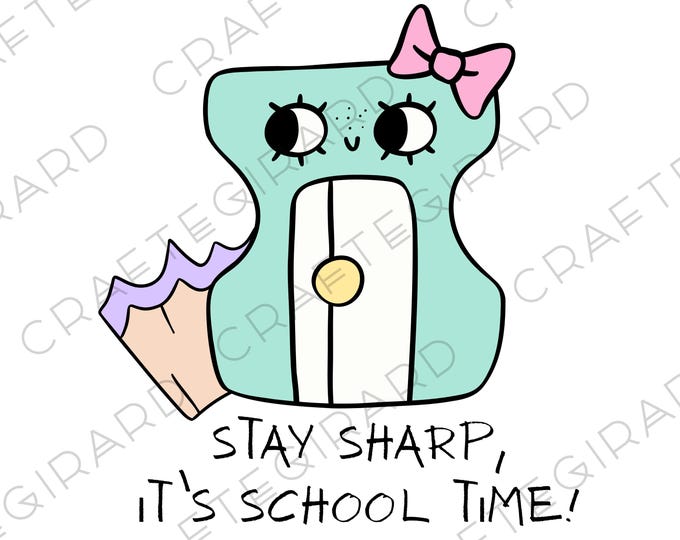 Pencil Sharpener Back to School Girl SVG PNG | Cute Digital File for Shirt Printing | First Day of School Graphic | Instant Download