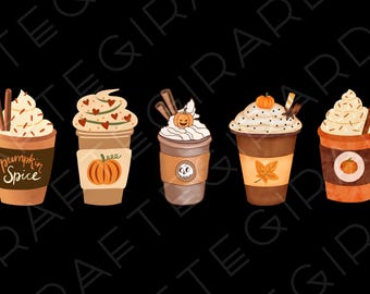 Pumpkin Spice Drinks T-Shirt Design | Fall Beverage Graphic for DTF, DTG, Stickers & Sublimation