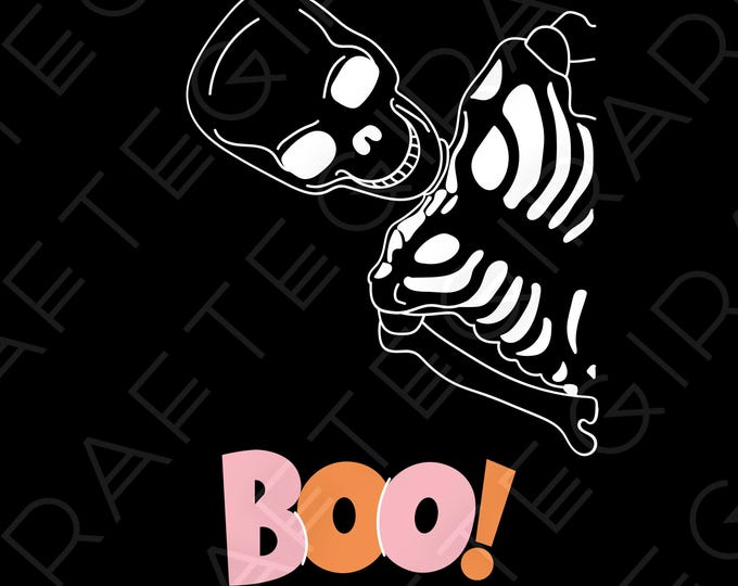 Spooky Skeleton 'Boo' T-Shirt Design | Digital Download | Halloween Graphic for DTF, DTG, & Stickers