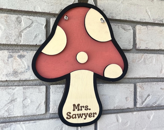 Layered Mushroom Door Sign, Personalized Custom Whimsical Home Decor or Classroom