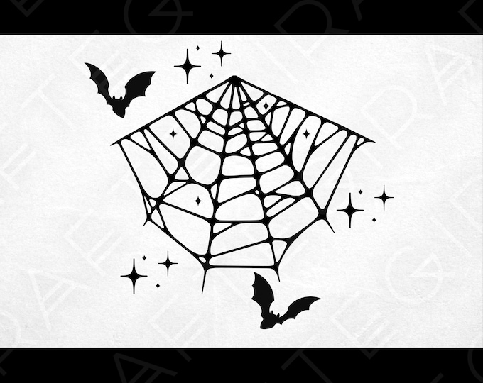 Minimalist Web and Bats Digital Shirt Design | Halloween DIY Print for DTF, DTG, Stickers & Sublimation