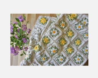 Daffodil Blanket| Crocheted Blanket | Flower Blanket | Handmade Blanket |Afghan | Throw Blanket