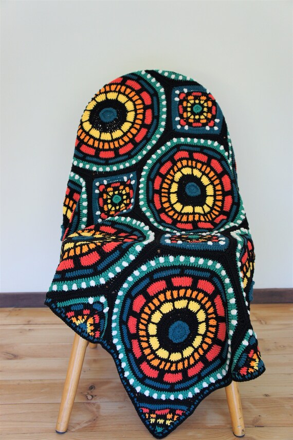 Throw blanketCrochet blanket Mosaic Afghan Moroccan Afghan