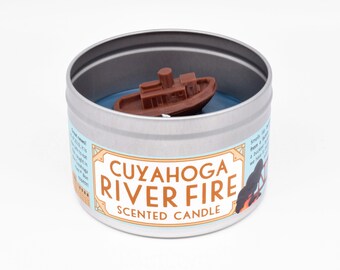 Cuyahoga River Fire Scented Candle | Funny gift for a someone from Cleveland | Buckeye scent (the candy not the tree)