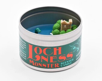 Loch Ness Monster Candle - Smells like pine trees because there are lots of trees in Scotland and also maybe Nessie is a floating log