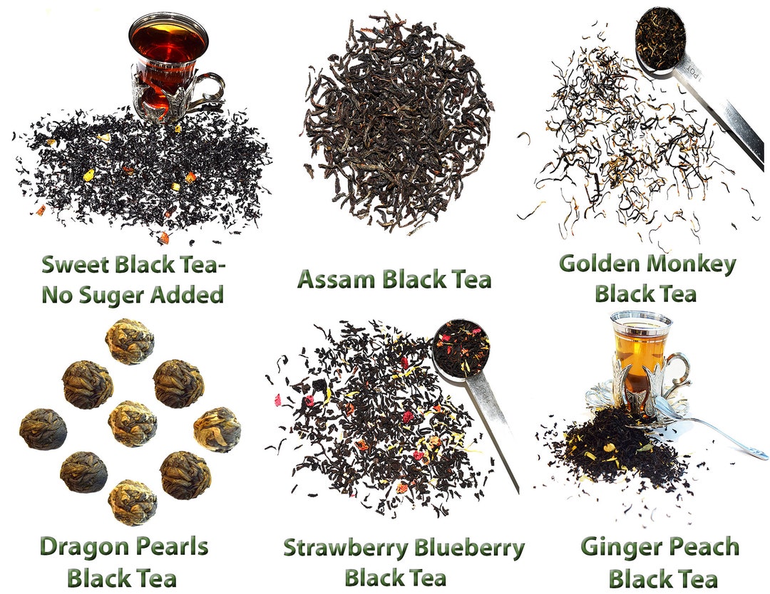 6 Black Tea Samplers, Caffeinated, Sweet Black Tea, Dragon Pearls Tea
